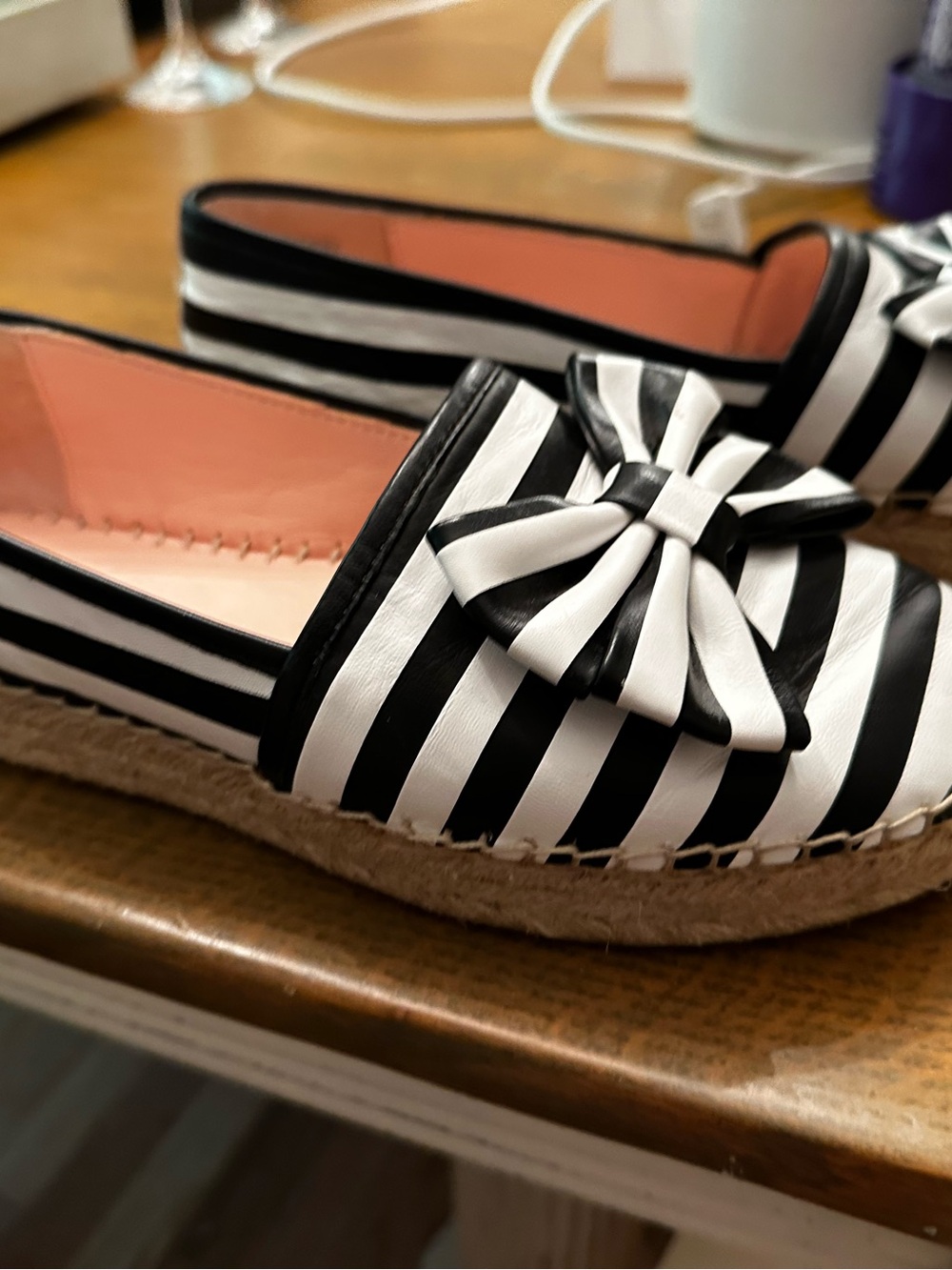 Kate Spade Black & White Striped Women’s Slip-On Espadrille with Bow